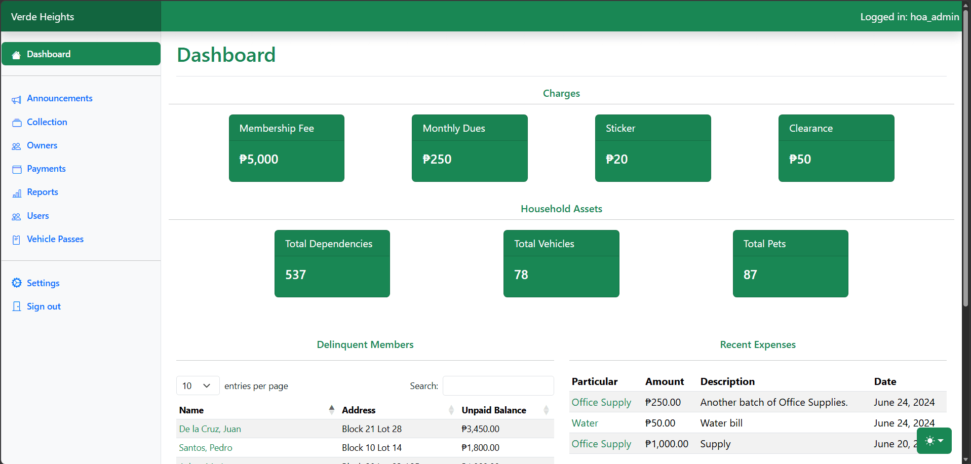 Verde Heights HOA System